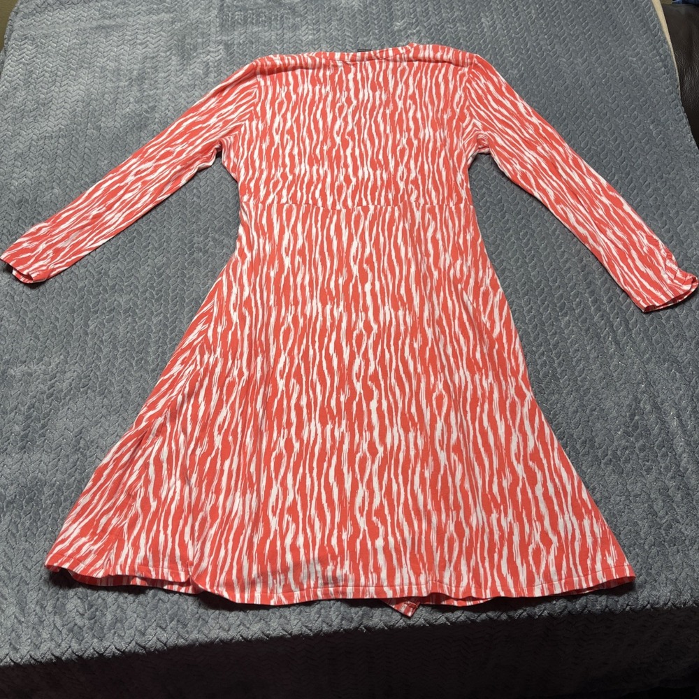 Pendelton Woman's L Petite Breezeway Faux Wrap Dress Soft Stretch Orange White - Picture 5 of 11